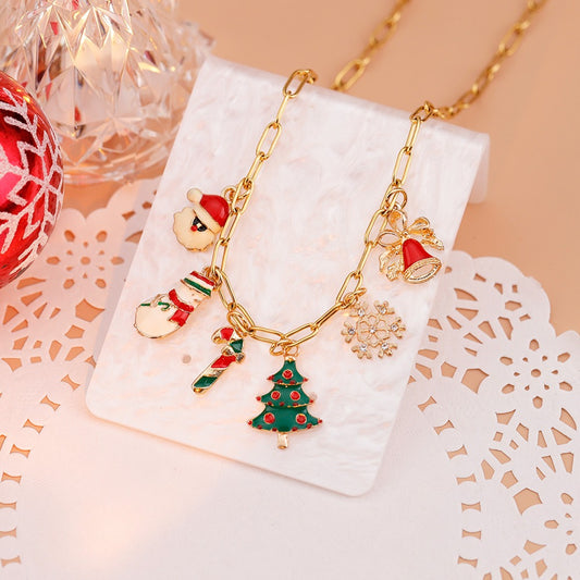 Christmas NeckIace Adjustable Xmas Tree Snowflake Bell Pendant Xmas Party Gift - C010-2