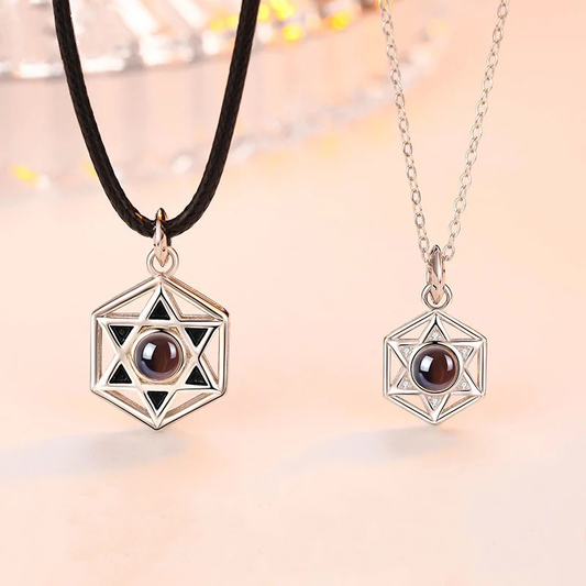 Personalized Photo Projection Necklace Hexagram Pendant 925 Silver Gift for Couple - P060