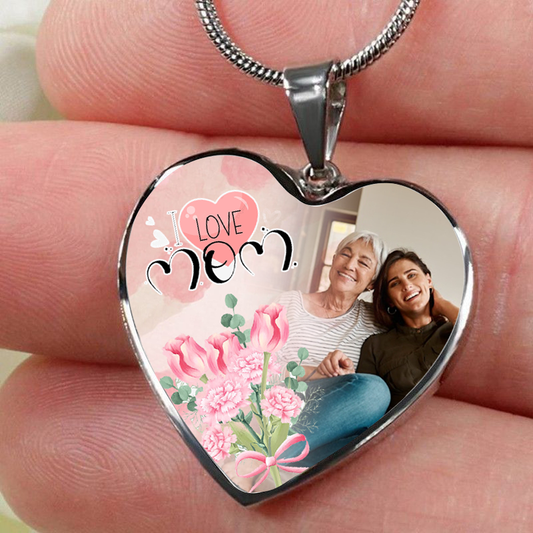Custom Photo Necklace Adjustable "I Love Mom” - N083