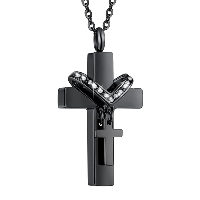 Cremation Urn Necklace Cross with Zircon Pendant for Ashes-A040