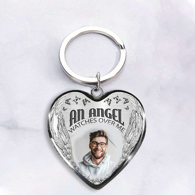 Custom Photo Memorial Necklace/Keychain Adjustable "An Angel Watches Over Me" -N029