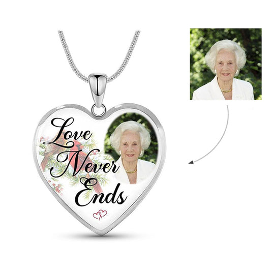 Custom Photo Memorial Necklace Adjustable -"Love Never Ends" N050
