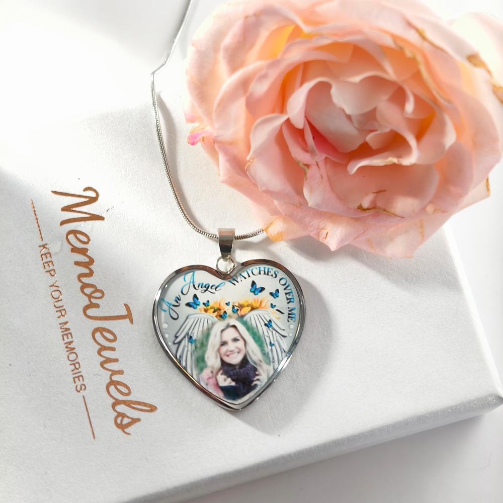 Custom Photo Memorial Necklace Adjustable "An Angel Watches Over Me"-N028
