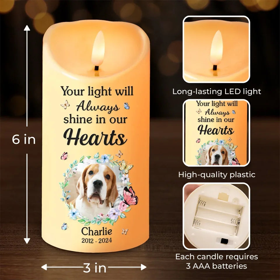 Personalized Custom Photo Memorial LED Candle Your Light Will Always Shine Gift For Pet Owners - C202