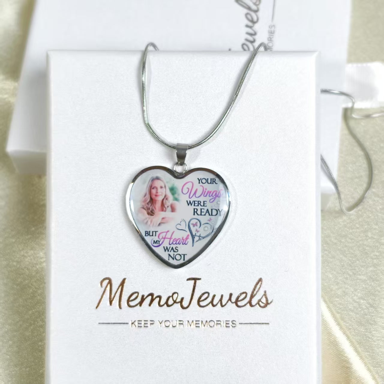 Custom Photo Memorial Necklace Adjustable "Your Wings Were Ready But My Heart Was Not" -N026
