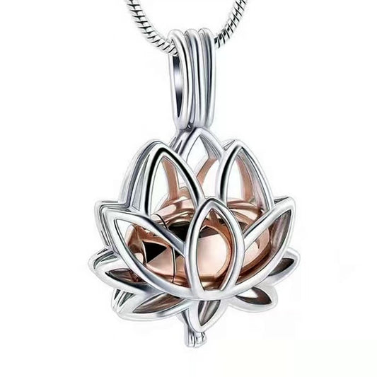 Cremation Urn Necklace Lotus Flower Pendant With Keepsake Urn-A021