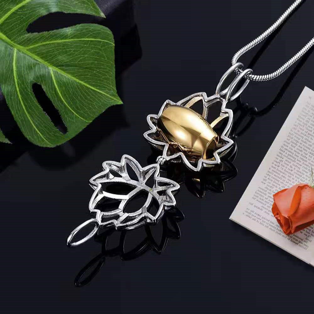 Cremation Urn Necklace Lotus Flower Pendant With Keepsake Urn-A021