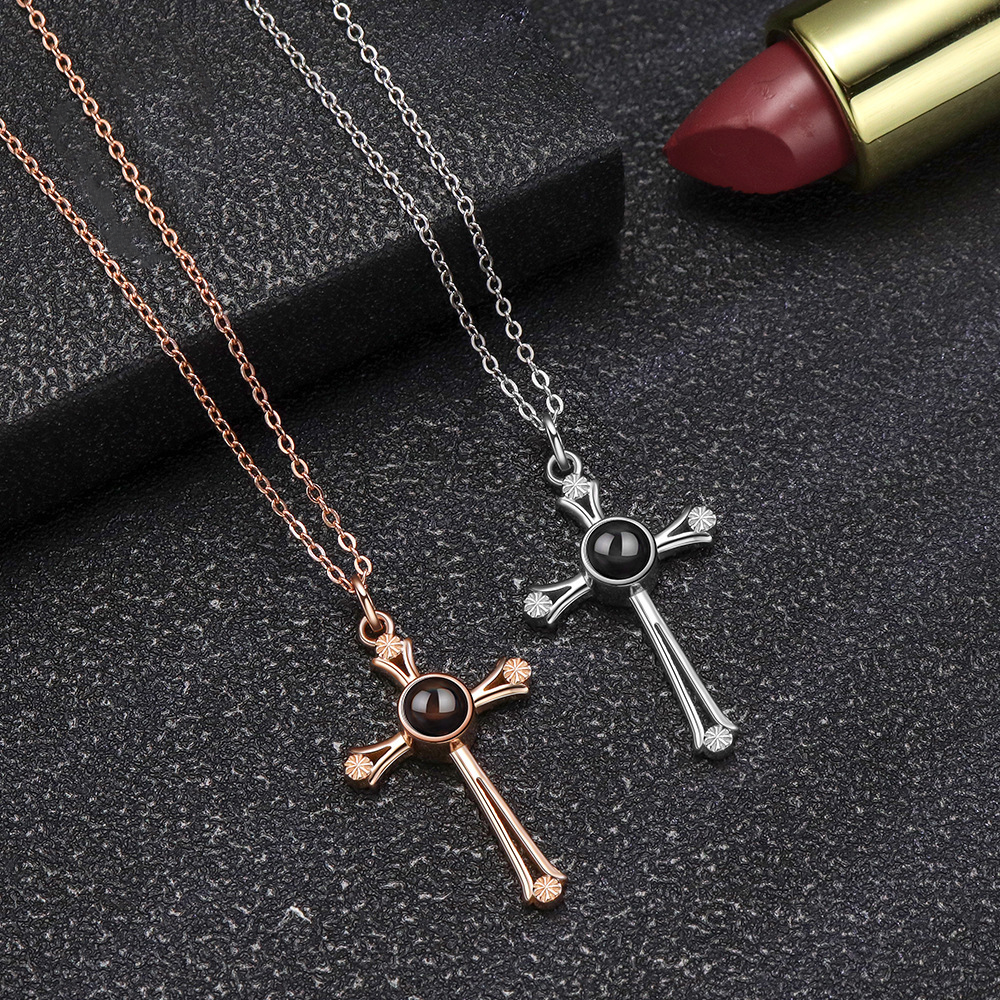 Personalized Photo Projection Necklace Cross Pendant 925 Sterling Silver - P062