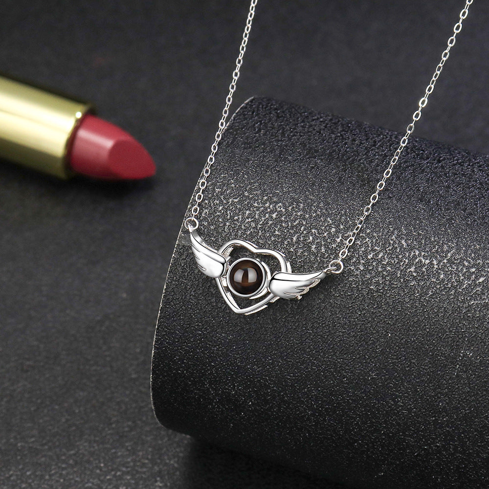 Personalized Photo Projection Necklace Love Wings Pendant 925 Sterling Silver - P063