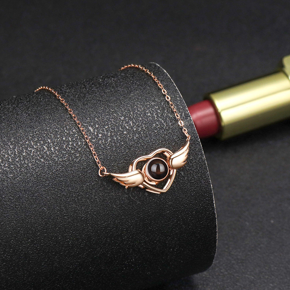 Personalized Photo Projection Necklace Love Wings Pendant 925 Sterling Silver - P063