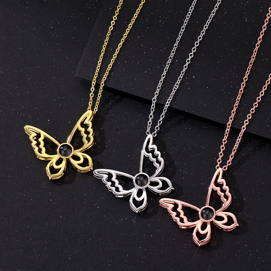 Personalized Photo Projection Necklace Butterfly Pendant  - P064