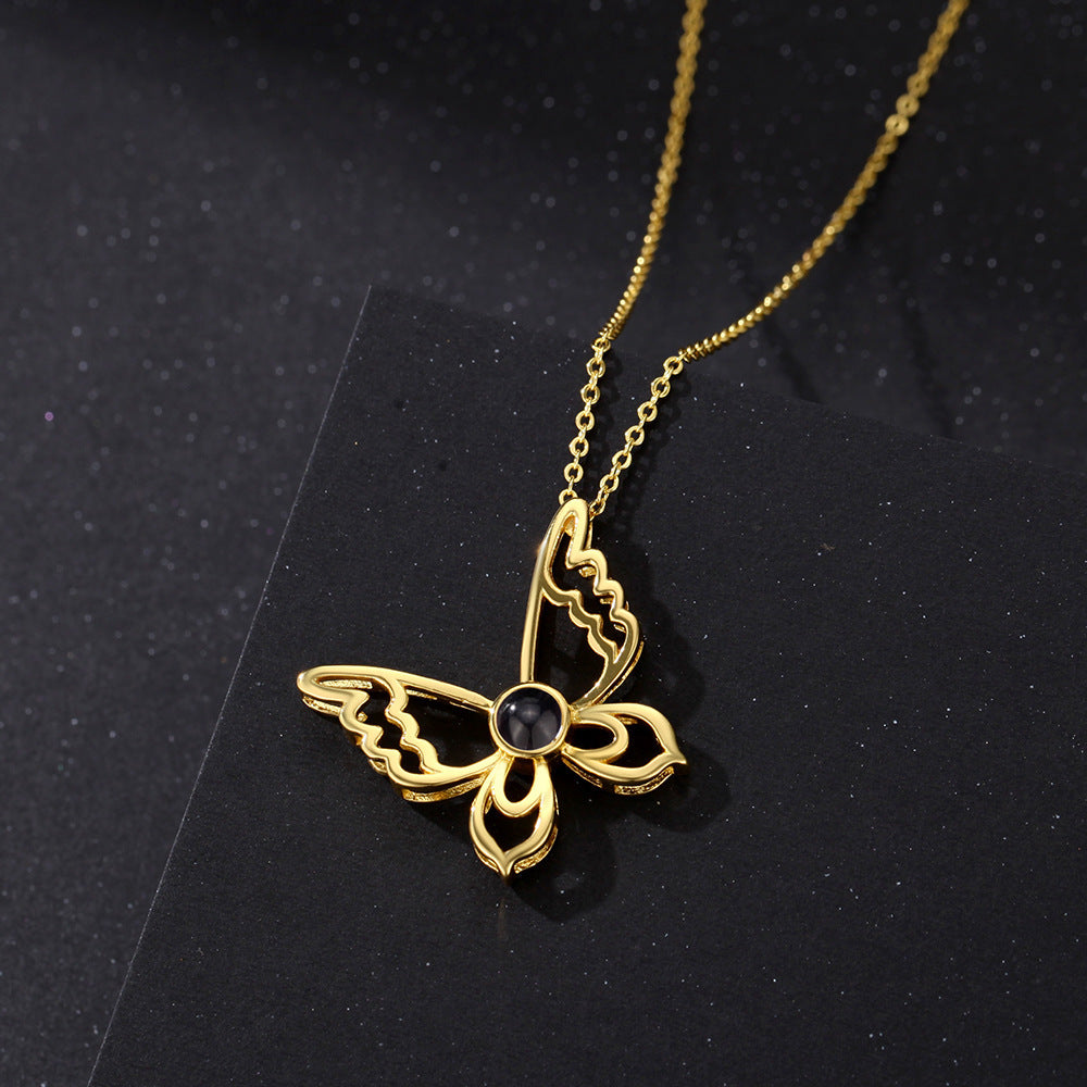Personalized Photo Projection Necklace Butterfly Pendant  - P064