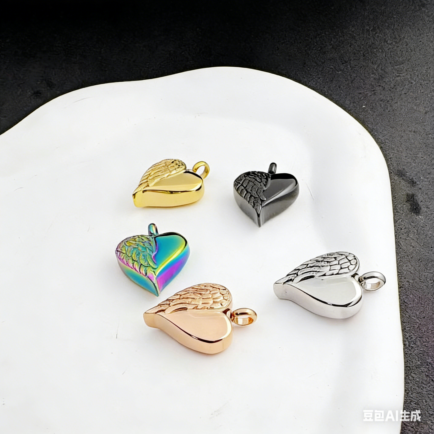 Cremation Urn Necklace Feather Heart-shaped Pendant Memorial Jewelry-A047