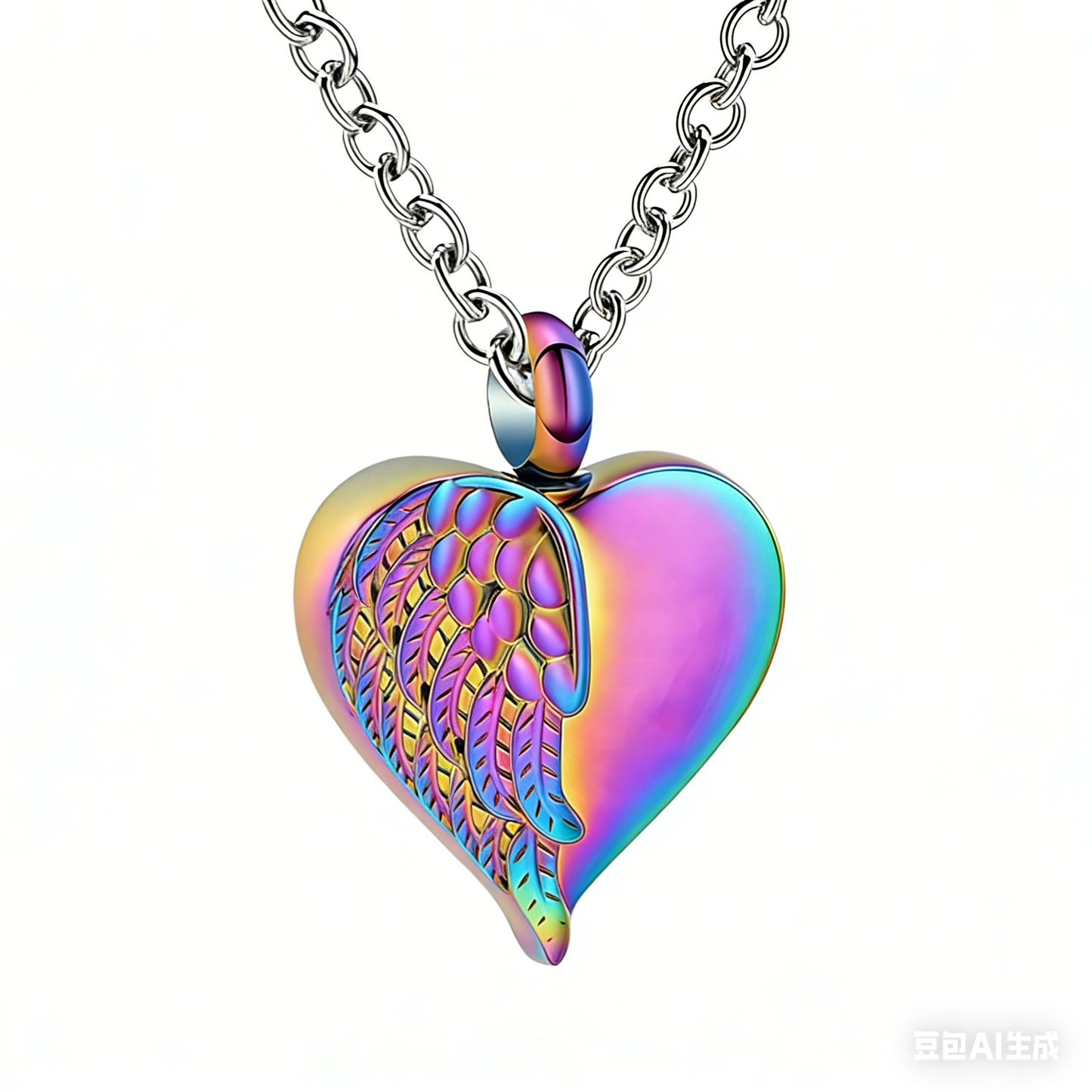 Cremation Urn Necklace Feather Heart-shaped Pendant Memorial Jewelry-A047