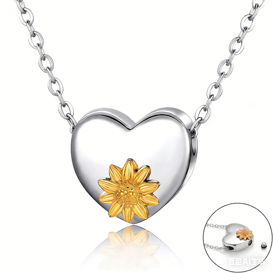 Cremation Urn Necklace Sunflower Pendant Memorial Jewelry-A052
