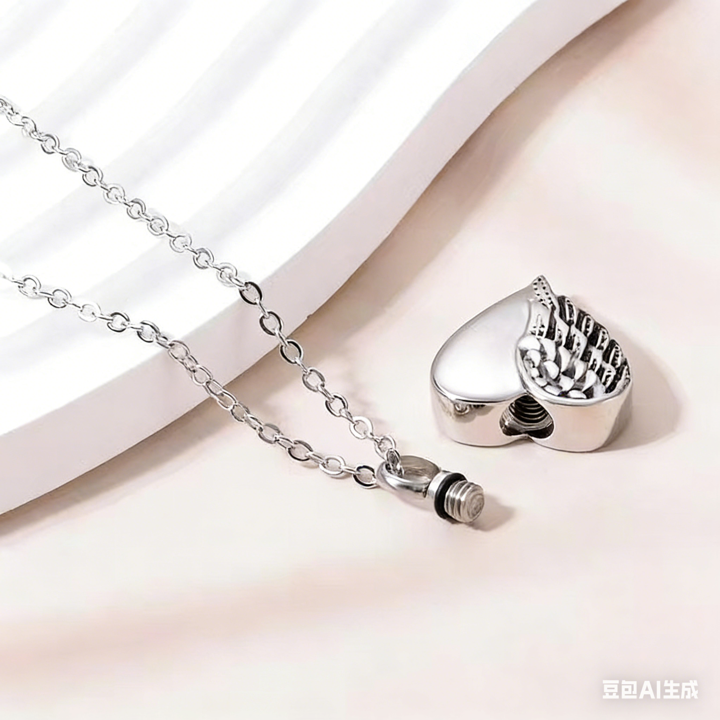 Cremation Urn Necklace Feather Heart-shaped Pendant Memorial Jewelry-A047