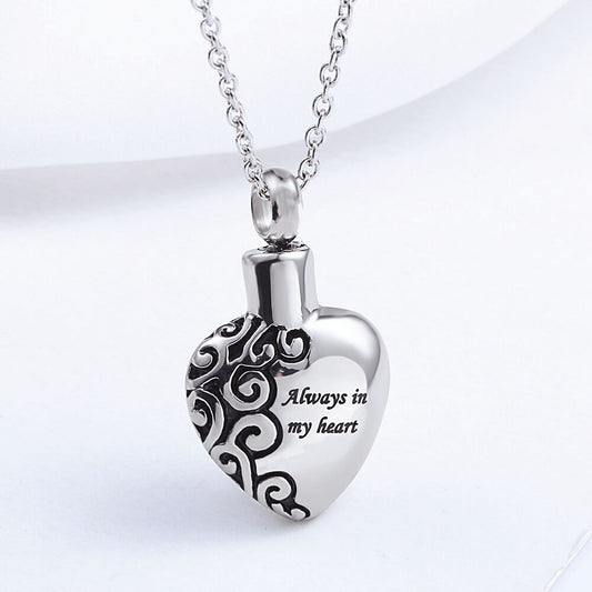 Heart-shaped Cremation Urn Heart Necklace "Always in My Heart" Memorial Jewelry-A028