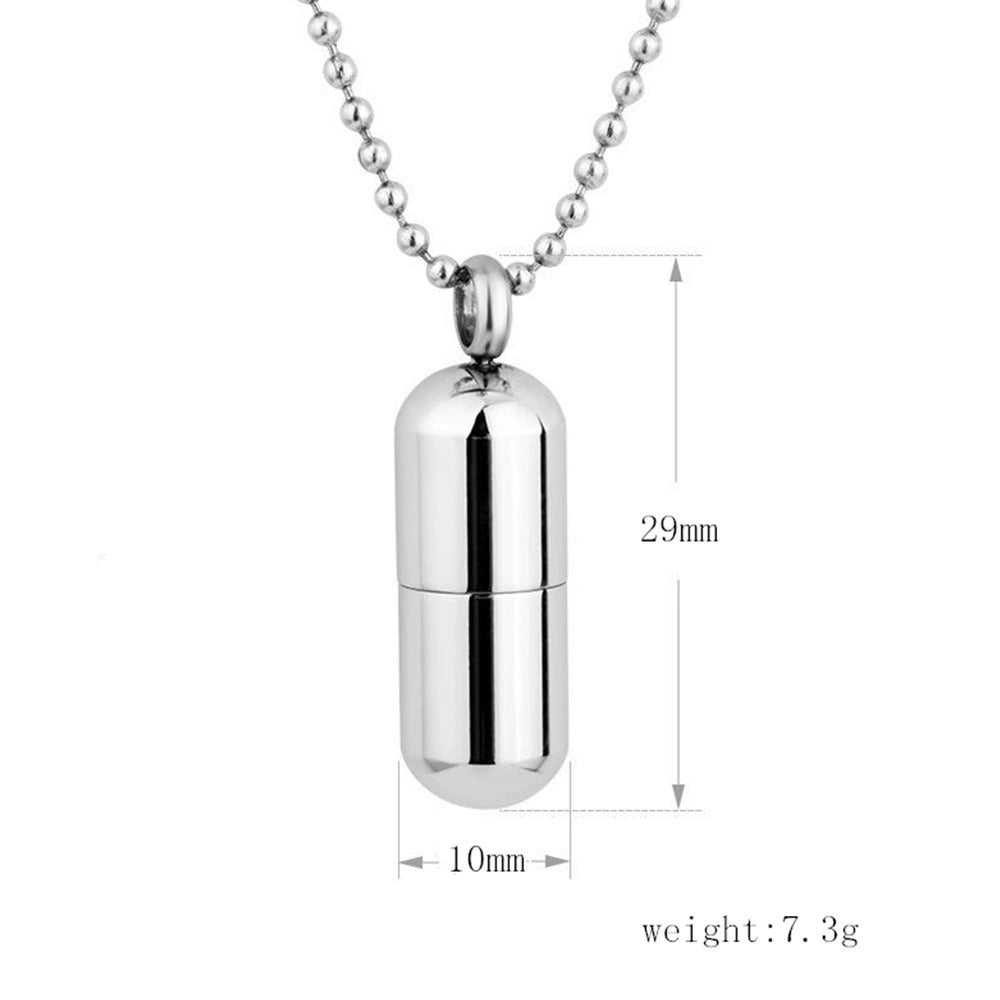 Capsule Pendant Cremation Urn Necklace-A024