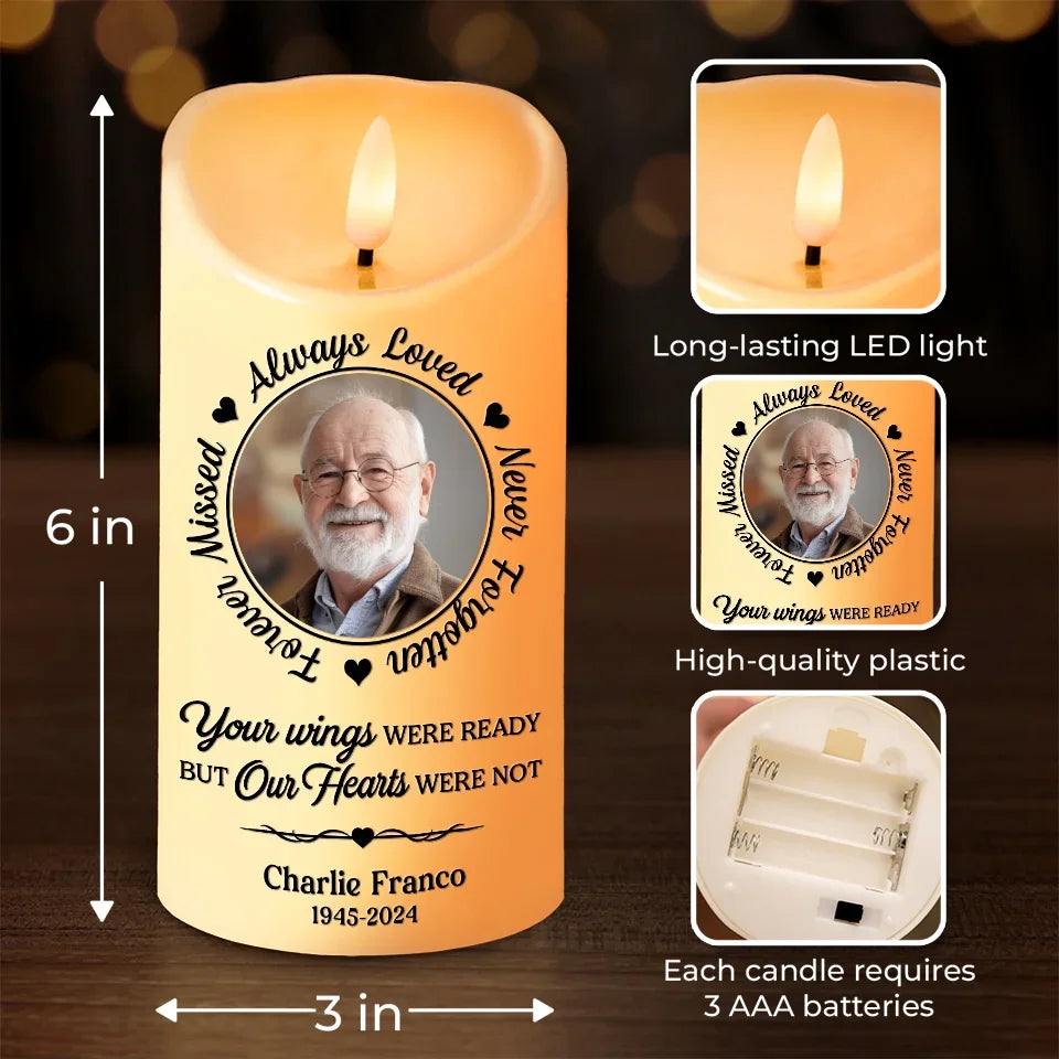 Personalized Custom Photo Memorial LED Candle Your Wings Were Ready - C102