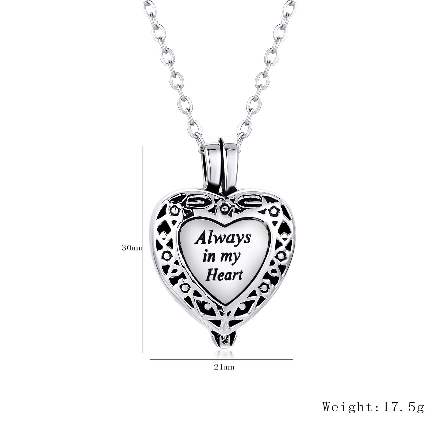 Cremation Urn Necklace Heart-shaped"Always in my heart"Pendant Memorial Jewelry-A056