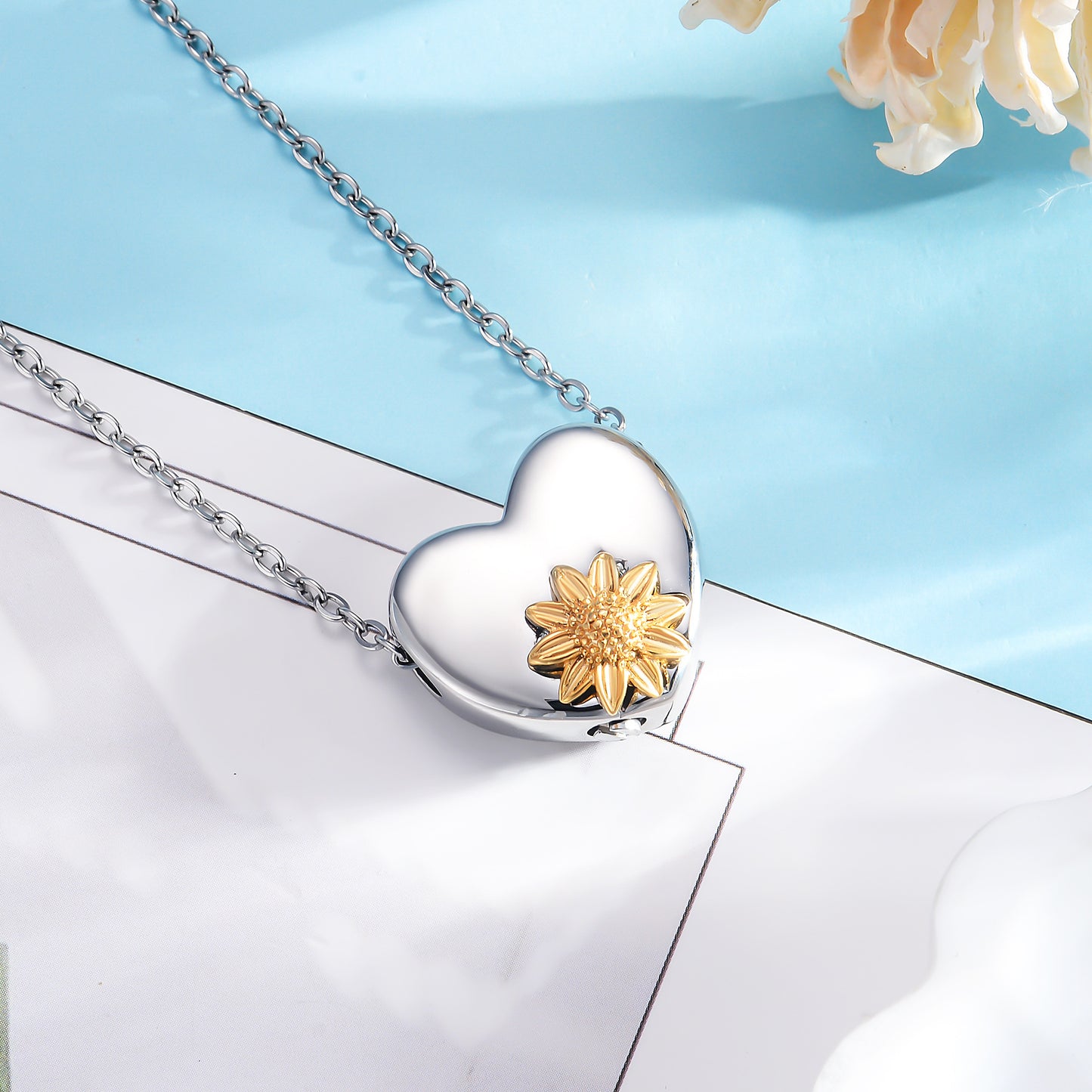 Cremation Urn Necklace Sunflower Pendant Memorial Jewelry-A052