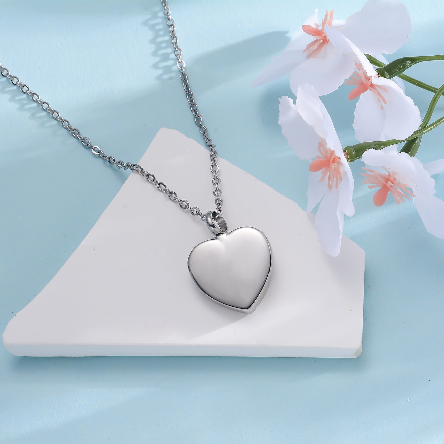 Cremation Urn Necklace Heart-shaped with Flower Pendant Memorial Jewelry-A055