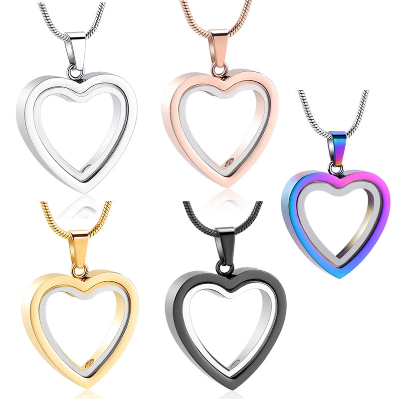 Heart-shaped Cremation Urn Glass Necklace for Ashes-A036