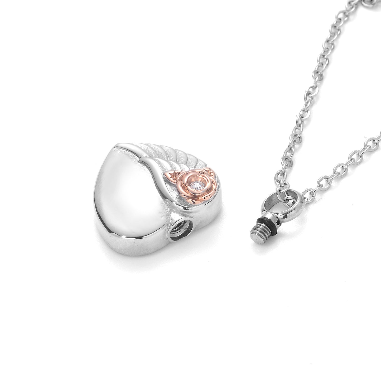 Cremation Urn Necklace Heart-shaped with Flower Pendant Memorial Jewelry-A055