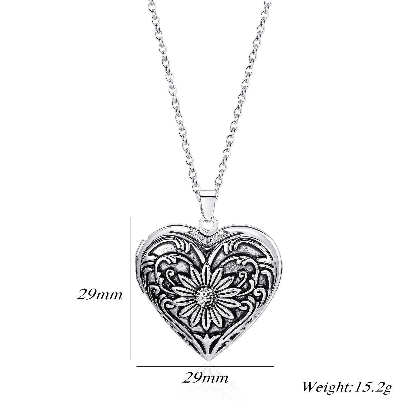 Retro Sunflower Heart-Shaped Photo locket Necklace With Urn-L017