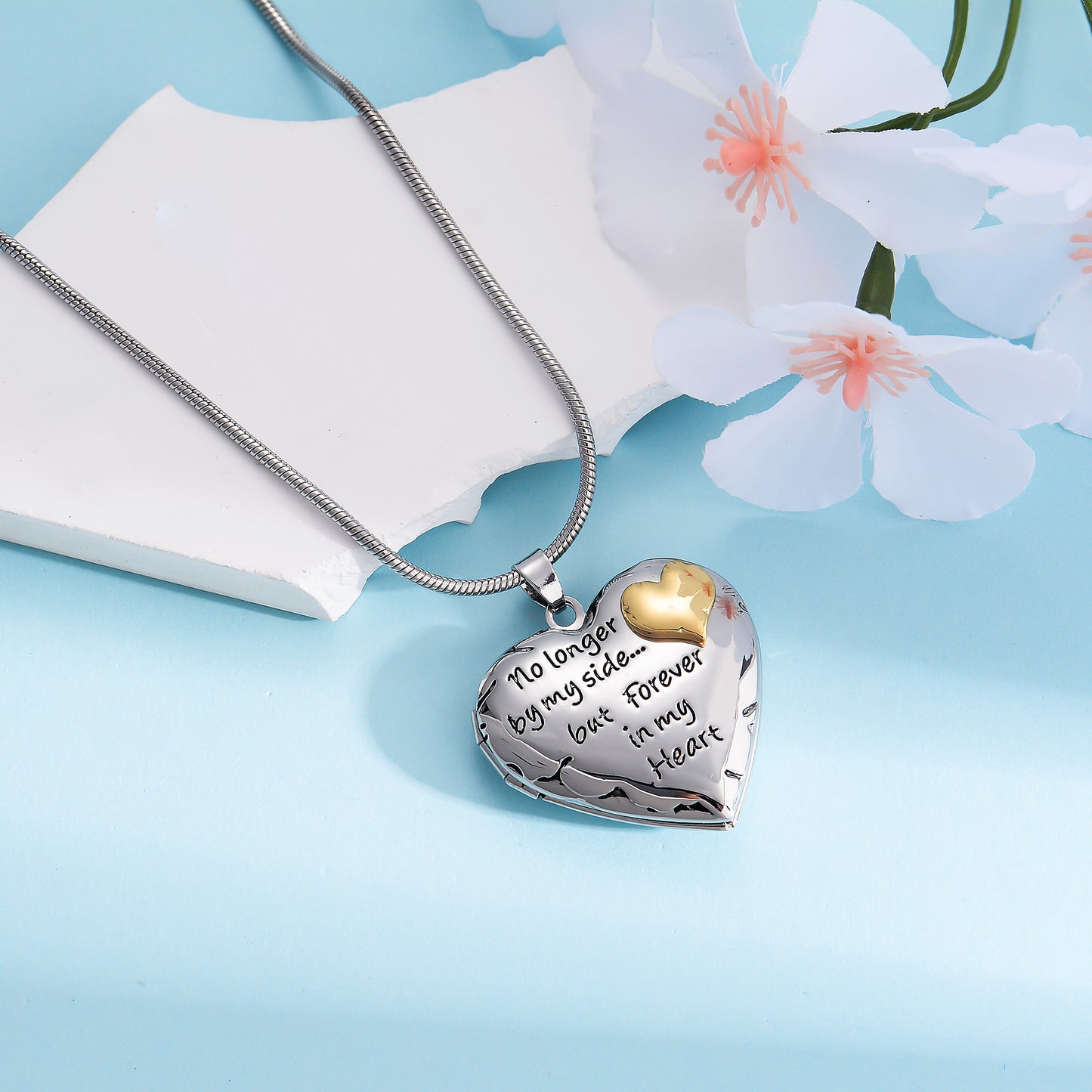 Memorial Photo locket "No Longer By My Side"Necklace With Urn-L018