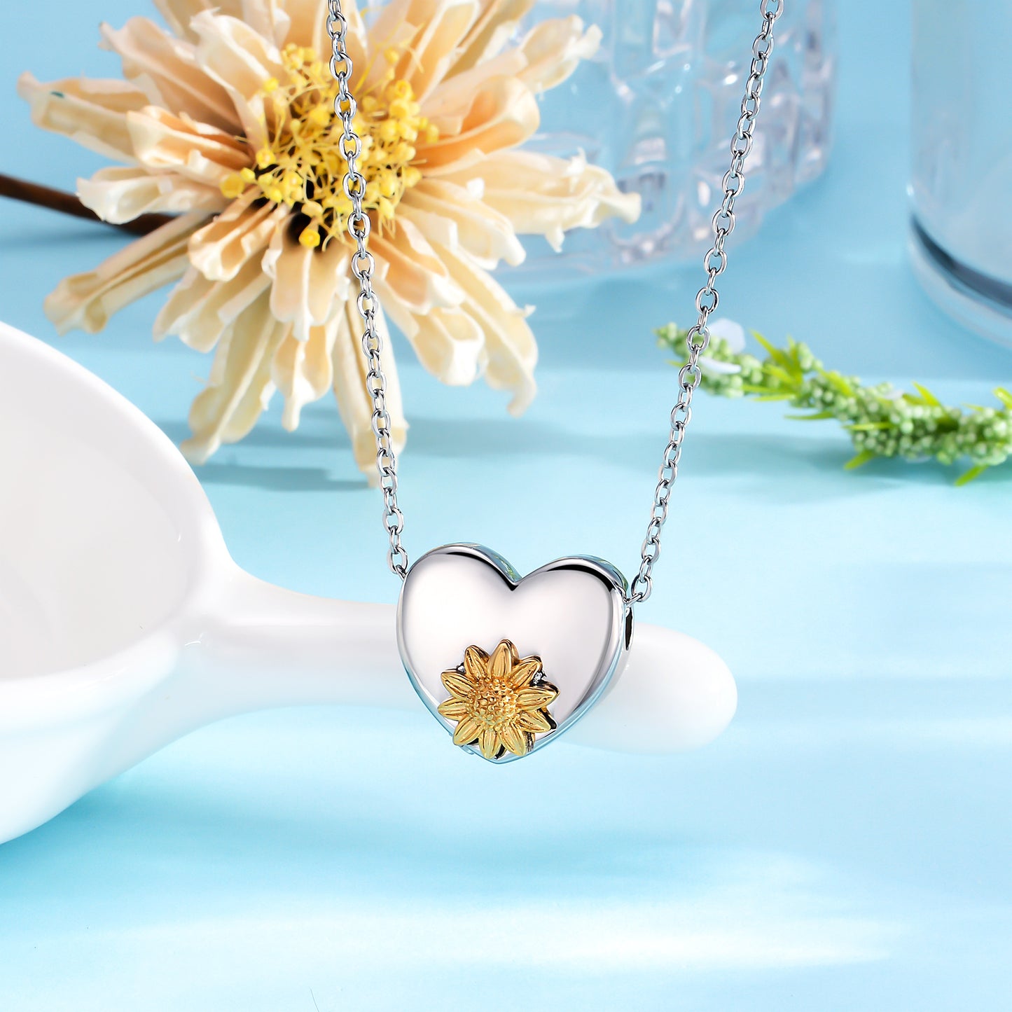 Cremation Urn Necklace Sunflower Pendant Memorial Jewelry-A052