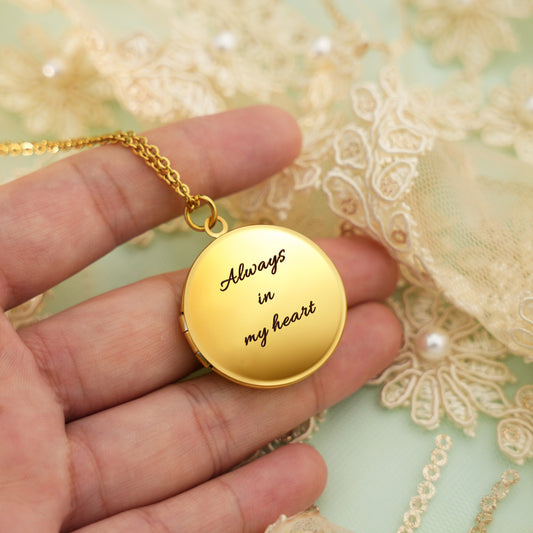 Custom Round/Oval Photo Locket Necklace With Engraving-L014