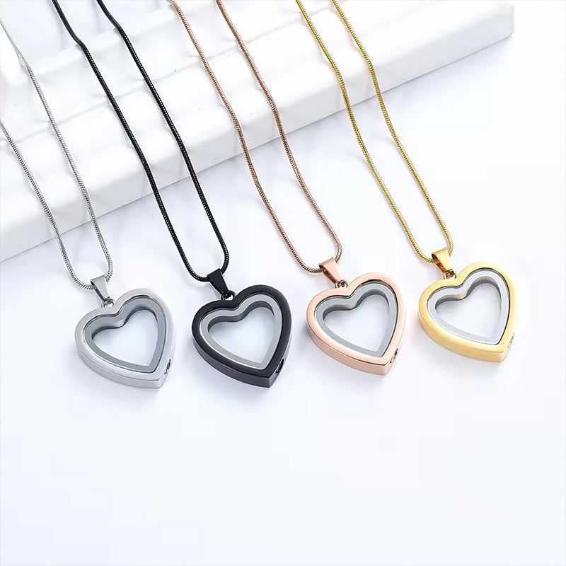 Heart-shaped Cremation Urn Glass Necklace for Ashes-A036