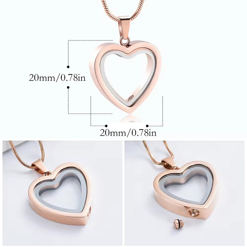 Heart-shaped Cremation Urn Glass Necklace for Ashes-A036