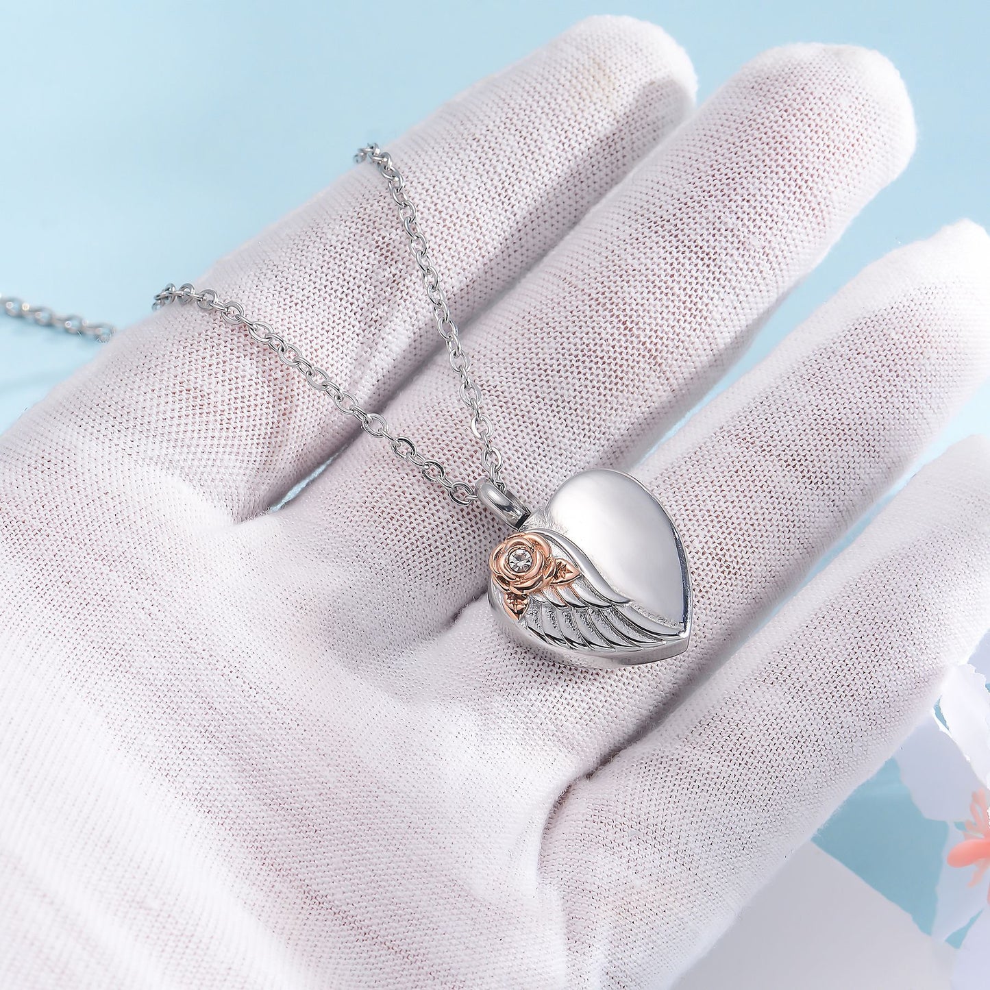 Cremation Urn Necklace Heart-shaped with Flower Pendant Memorial Jewelry-A055