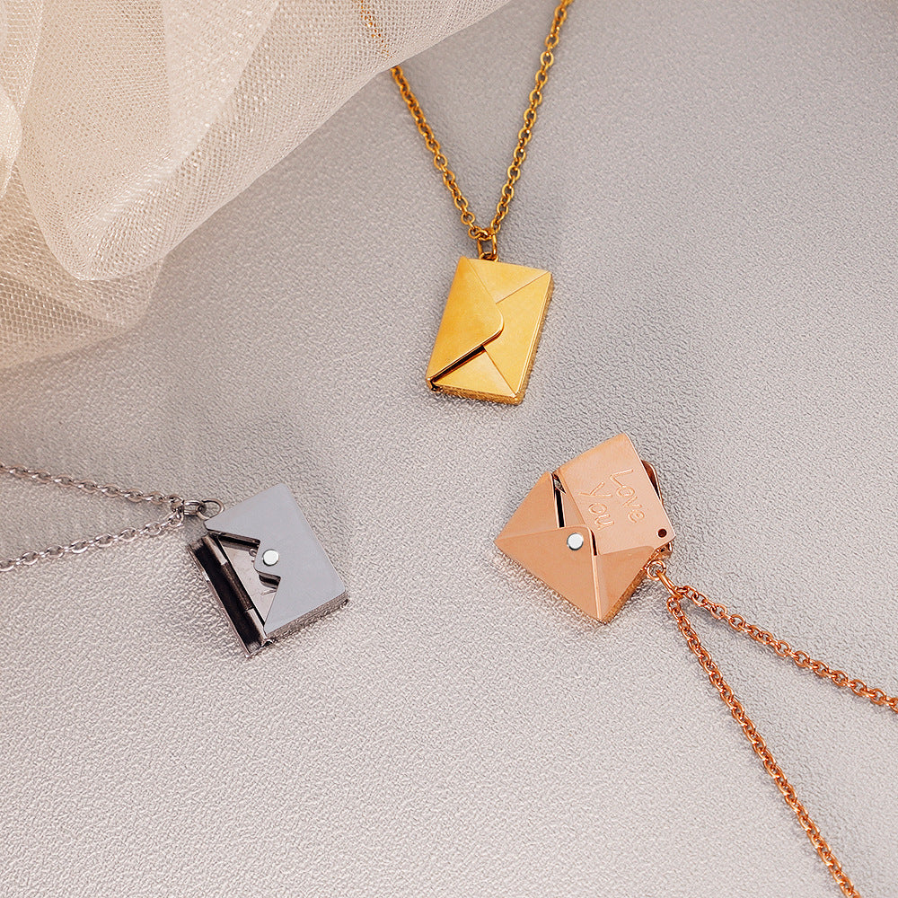 Envelope Necklace Engrave Love You Pendant Necklace Fashion Jewelry-N061
