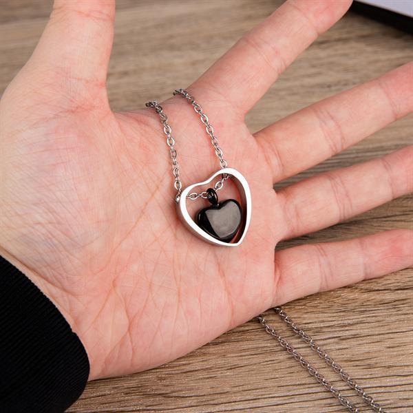 Double Heart Pendant Cremation Urn Necklace for Ashes Memorial Jewelry-A003
