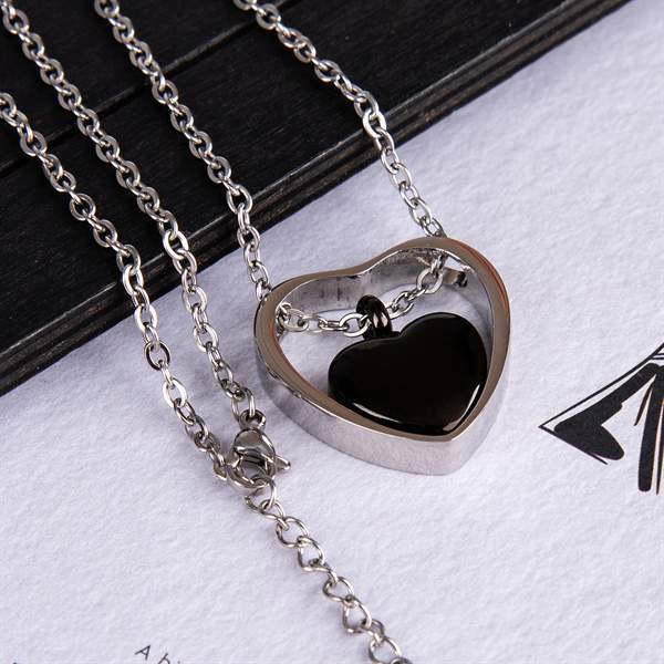 Double Heart Pendant Cremation Urn Necklace for Ashes Memorial Jewelry-A003