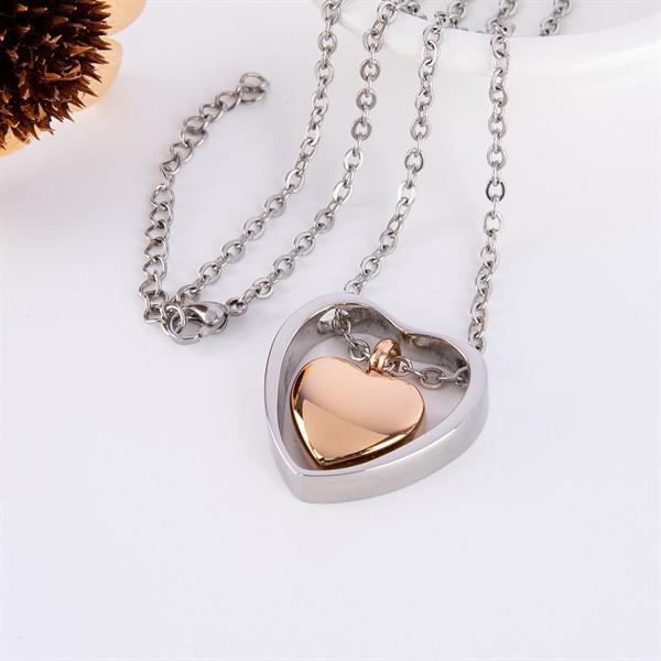 Double Heart Pendant Cremation Urn Necklace for Ashes Memorial Jewelry-A003