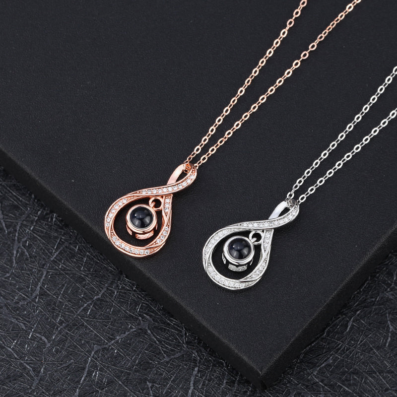 Personalized Photo Projection Necklace 925 Sterling Silver Water Drop - P019