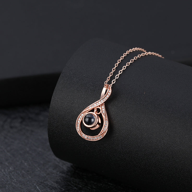Personalized Photo Projection Necklace 925 Sterling Silver Water Drop - P019