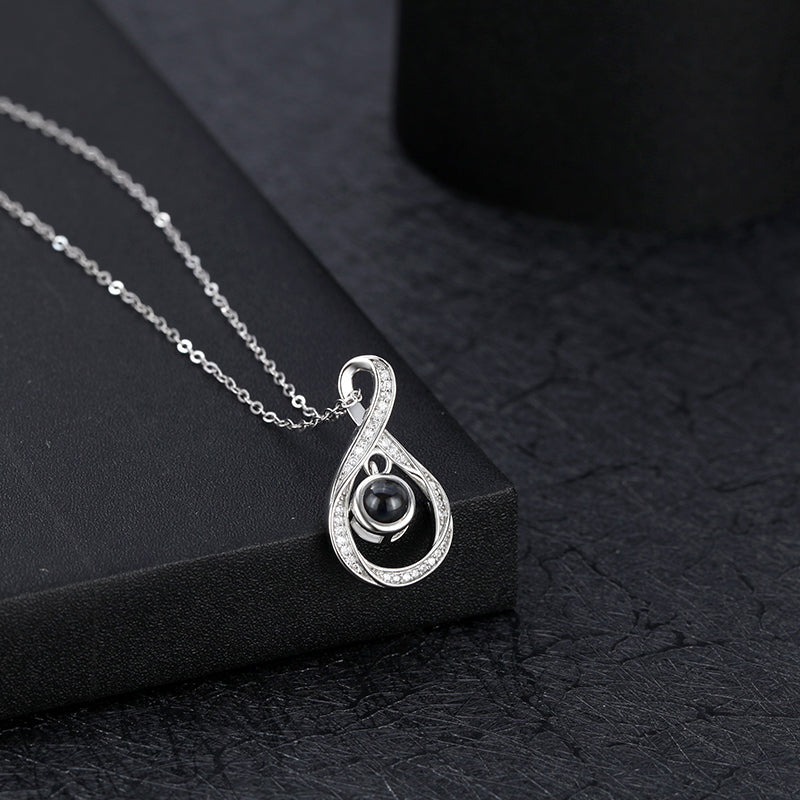 Personalized Photo Projection Necklace 925 Sterling Silver Water Drop - P019