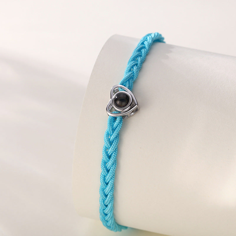 Personalized Heart Photo Projection Bracelet Colorful Braided Rope - P007